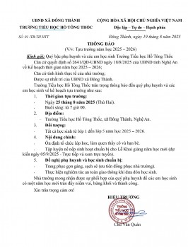 🌈Kính gửi Quý phụ huynh và các em học sinh thông báo lịch tựu trường năm học 2025 - 2026